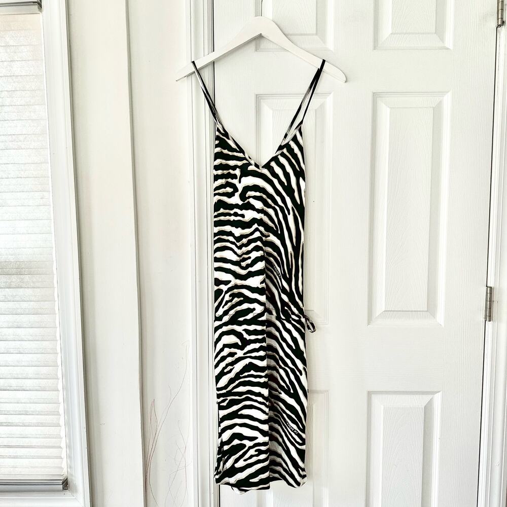 Iceberg Black White Zebra Animal Y2K Slinky Drop Waist Mini Dress Medium 44